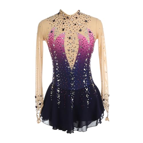 Yaaxinb Eiskunstlauf Kleid Mädchen Kürkleid Damen Gradient Lange Ärmel Handgefertigter Eislauf Performance Rock Strass Gymnastikanzug Ballerina Kleid Wettbewerb Tanzkostüm,Lila,3XL von Yaaxinb