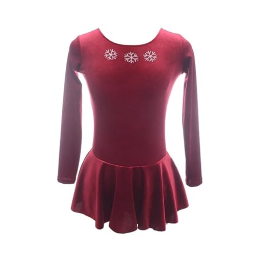 Yaaxinb Eiskunstlauf Kleid Mädchen Kürkleid Frauen Samt Langarm Gymnastik Trikot Mädchen Ballettkleid mit Strass Lyrisch Tanzkleid Wettbewerb Tanzkostüm Rollschuhkleid,Wine red,XS von Yaaxinb