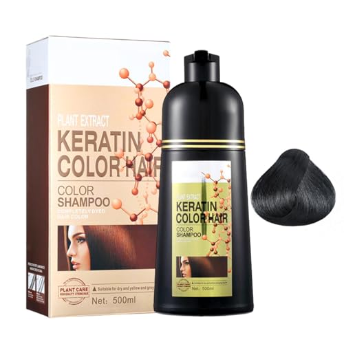 Schwarzes Haarfarbshampoo – Natürliches Haarfärbeshampoo, 6-in-1-Haarfärbemittel Deckt Graues Haar Ab, Langanhaltendes Farbshampoo Für Männer Und Frauen, Hält 30 Tage, 500 Ml von Yabauuop