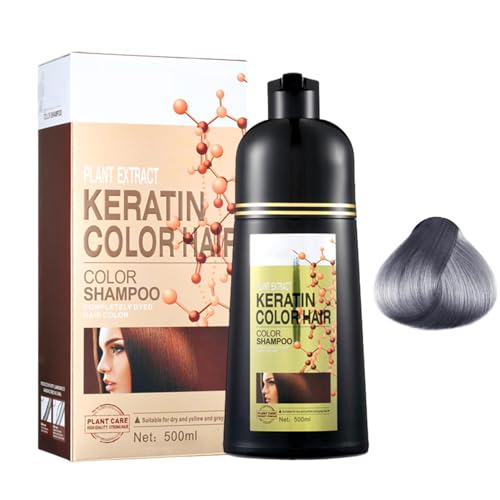 Silbergraues Haarfarbshampoo – Natürliches Haarfärbeshampoo, 6-in-1-Haarfärbemittel Deckt Graues Haar Ab, Langanhaltendes Farbshampoo Für Männer Und Frauen, Hält 30 Tage, 500 Ml von Yabauuop