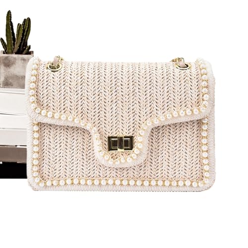 Yabauuop Damen Schultertaschen - Für Damen Stroh Perlenoptik Umhängetasche - Organizer für Alltag Reisen Festivals Uni Arbeitstreffen und Freizeit von Yabauuop
