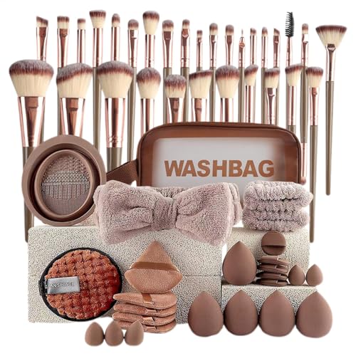 Yabauuop Make -up -Bürstenset, Lidschattenbürsten, 56x Concealer Blush Lidschatten Applikatorbürsten, Make -up -Werkzeugset mit Organisatortasche für Frauen, Mädchen, Anfänger, Profis von Yabauuop