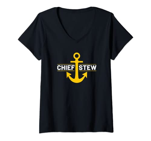 Damen Chief Stew — Deck der Yachtcrew T-Shirt mit V-Ausschnitt Damen Chief Stew — Deck der Yachtcrew T-Shirt mit V-Ausschnitt von Yacht Crew Designs