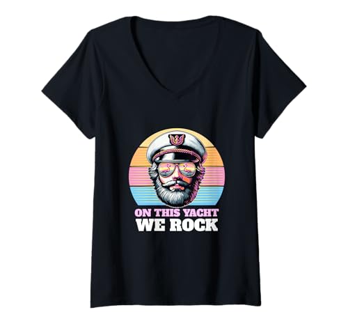 Damen Yacht Rock Captain 80er Jahre Party | On This Yacht We Rock Funny T-Shirt mit V-Ausschnitt Damen Yacht Rock Captain 80er Jahre Party | On This Yacht We Rock Funny T-Shirt mit V-Ausschnitt von Yacht Rock Party Attire