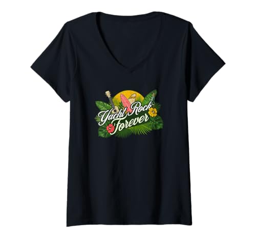 Damen Yacht Rock Forever Tropical Surf Gitarre Retro Summer Vibes T-Shirt mit V-Ausschnitt Damen Yacht Rock Forever Tropical Surf Gitarre Retro Summer Vibes T-Shirt mit V-Ausschnitt von Yacht Rock Smooth Seventies Rock