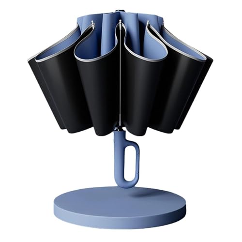 Ringschnallen-Regenschirm, reflektierender Sicherheitsstreifen, Ringschnallen-Vollautomatik-Regenschirm, umgekehrter Automatik-Regenschirm, Stabiler, winddichter Reise-Regenschirm (Blue) von Yacriso