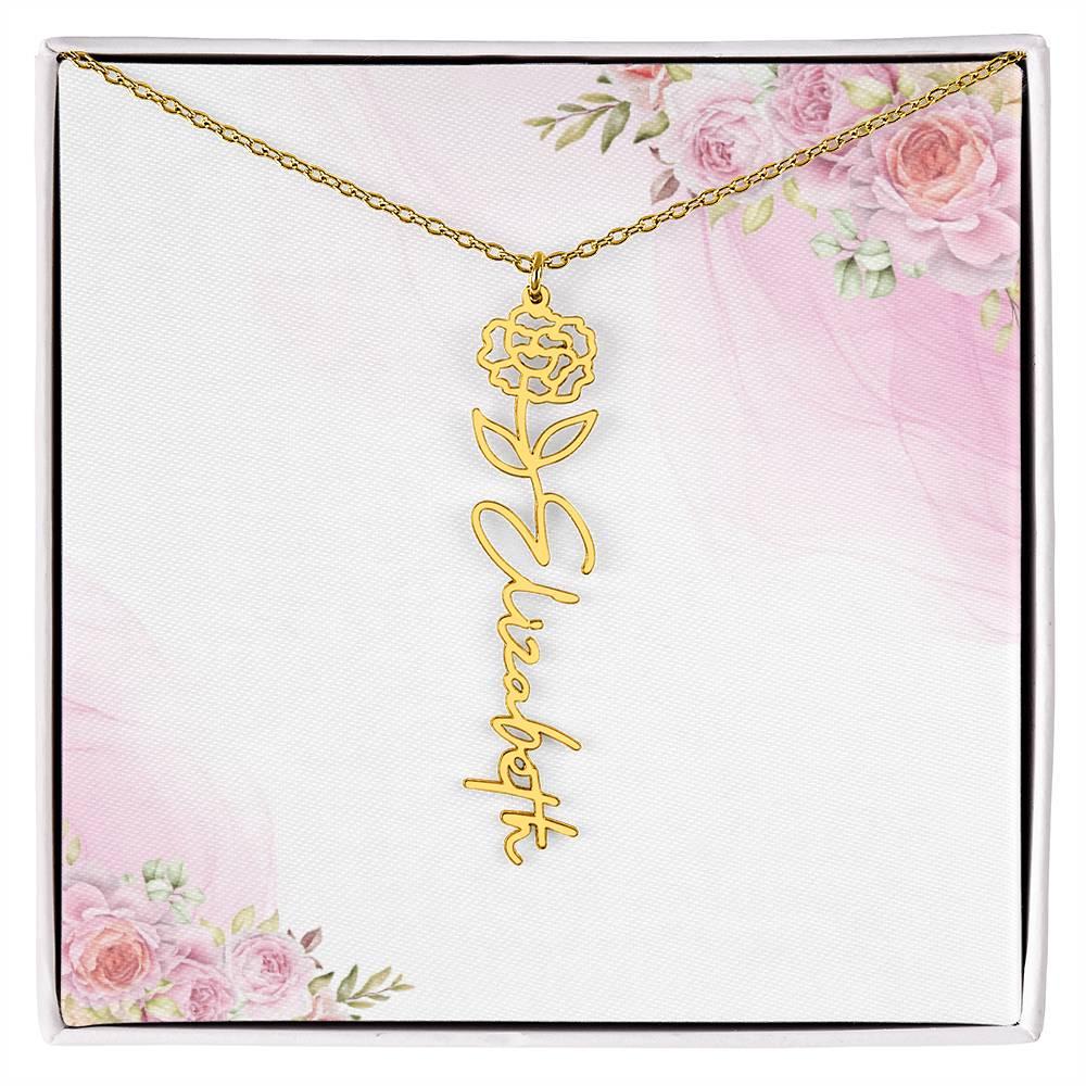 Personalisierte Namenskette Mit Geburtsblume - Schmuck Wunschname Geschenk Für Frauen, Geburtstag Oder Jubiläum von YadaCreation
