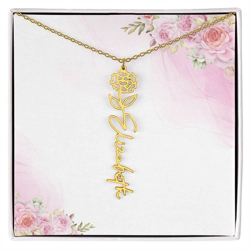 Personalisierte Namenskette Mit Geburtsblume - Schmuck Wunschname Geschenk Für Frauen, Geburtstag Oder Jubiläum von YadaCreation