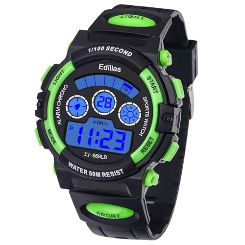 Edillas Jungen Mädchen Digitaluhr Kinder, 7 Farben Wasserdicht mit Lichtern, Multifunktionale Sport Outdoor Geschenk Uhr Für Jungen und Mädchen mit Stoppuhr/Alarm von Edillas
