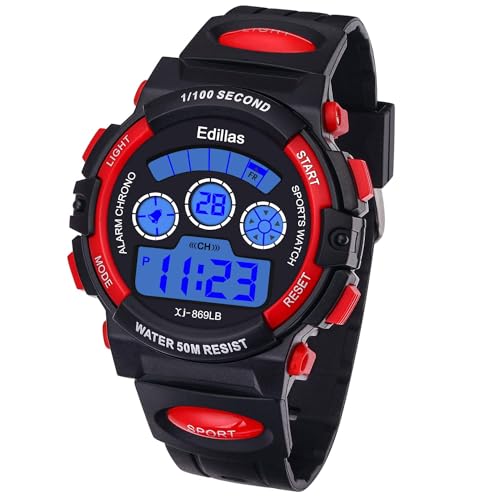 Edillas Jungen Mädchen Digitaluhr Kinder, 7 Farben Wasserdicht mit Lichtern, Multifunktionale Sport Outdoor Kinder Geschenk Uhr Für Jungen und Mädchen mit Stoppuhr/Alarm von Edillas
