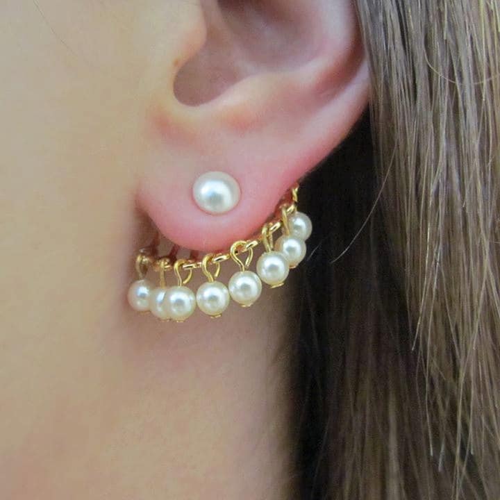 Braut Ohrmanschette, Einfache Perle Ohrjacke Ohrring Gold, Vorderseite Rückseite Ohrstecker, Hochzeit Süßwasser-Zuchtperlen Ohrringe von YaelBelDesigns