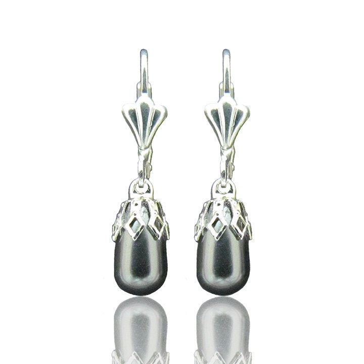 Dunkelgraue Perlentropfenohrringe, Silber Und Graue Perlenohrringe, Graue Zuchtperlenohrringe, Perlmuttohrringe von YaelBelDesigns