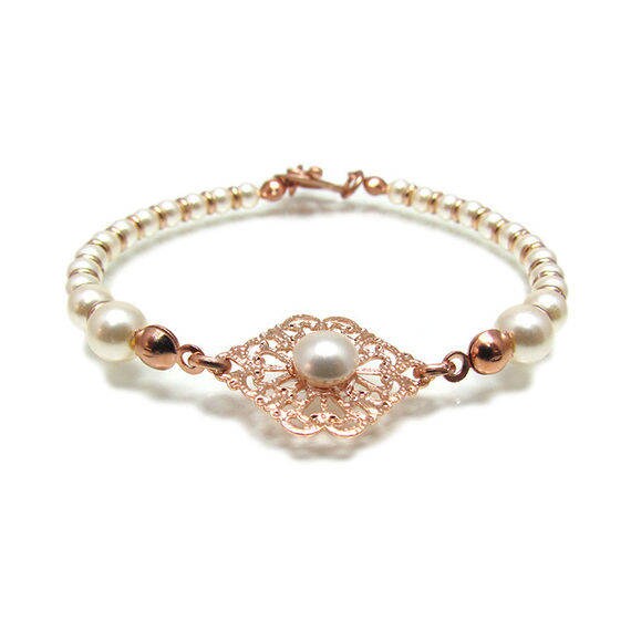 Filigraner Roségold-Armband, Roségold-Brautarmband, Roségold - Und Perlenarmband, Roségold-Armband Hochzeit, Roségold-Schmuckarmband von YaelBelDesigns