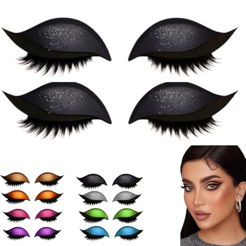 2 Pairs Lazy Eye Shadow Eyelash Patch, Eyeshadow and lash Sticker, 2-in-1 Reusable Eye Makeup Stickers with False Lashes & Shadow (Black) von Yaepoip