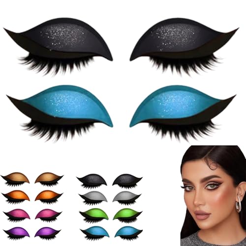 2 Pairs Lazy Eye Shadow Eyelash Patch, Eyeshadow and lash Sticker, 2-in-1 Reusable Eye Makeup Stickers with False Lashes & Shadow (Black+Blue) von Yaepoip