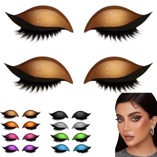 2 Pairs Lazy Eye Shadow Eyelash Patch, Eyeshadow and lash Sticker, 2-in-1 Reusable Eye Makeup Stickers with False Lashes & Shadow (Gold) von Yaepoip