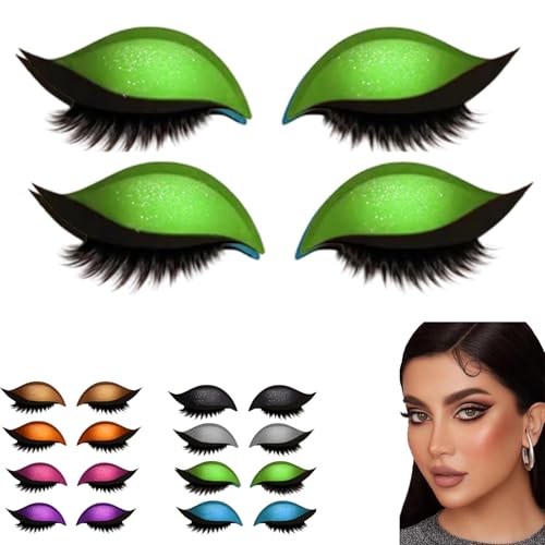 2 Pairs Lazy Eye Shadow Eyelash Patch, Eyeshadow and lash Sticker, 2-in-1 Reusable Eye Makeup Stickers with False Lashes & Shadow (Green) von Yaepoip