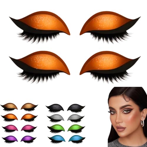 2 Pairs Lazy Eye Shadow Eyelash Patch, Eyeshadow and lash Sticker, 2-in-1 Reusable Eye Makeup Stickers with False Lashes & Shadow (Orange) von Yaepoip