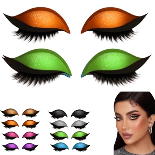 2 Pairs Lazy Eye Shadow Eyelash Patch, Eyeshadow and lash Sticker, 2-in-1 Reusable Eye Makeup Stickers with False Lashes & Shadow (Orange+Green) von Yaepoip