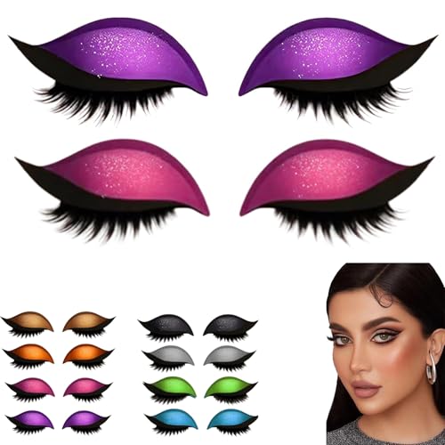 2 Pairs Lazy Eye Shadow Eyelash Patch, Eyeshadow and lash Sticker, 2-in-1 Reusable Eye Makeup Stickers with False Lashes & Shadow (Purple+Pink) von Yaepoip