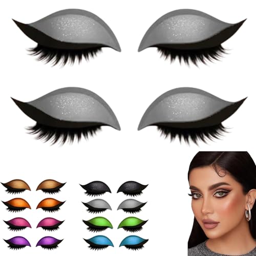 2 Pairs Lazy Eye Shadow Eyelash Patch, Eyeshadow and lash Sticker, 2-in-1 Reusable Eye Makeup Stickers with False Lashes & Shadow (Silver) von Yaepoip