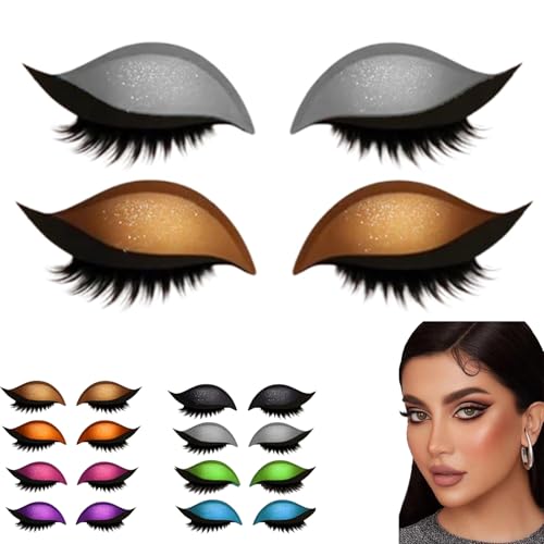 2 Pairs Lazy Eye Shadow Eyelash Patch, Eyeshadow and lash Sticker, 2-in-1 Reusable Eye Makeup Stickers with False Lashes & Shadow (Silver+Gold) von Yaepoip