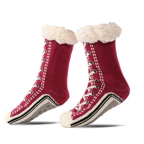 Yaepoip Ultra-Thick Cashmere Slipper Home Socks, Knitted Non-slip Soft Warm Slipper Socks for Indoor Home Women Men (Wine Red,Einheitsgröße) von Yaepoip