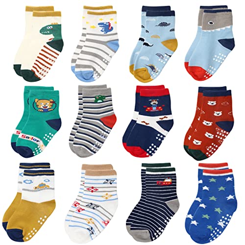 Yafane 12 Paar Baby Socken Stoppersocken Antirutschsocken Anti Rutsch Babysocken Rutschfest für 0-7 Jahre Baby Neugeborenes Kinder Kleinkinder Jungen und Mädchen (Mehrfarbig, 1-3 Jahre) von Yafane