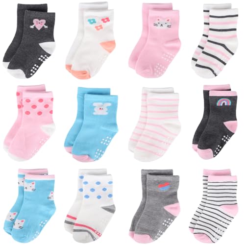 Yafane 12 Paar Baby Socken Stoppersocken Antirutschsocken Anti Rutsch Babysocken Rutschfest für 0-7 Jahre Baby Neugeborenes Kinder Kleinkinder Jungen und Mädchen (Mehrfarbig C, 3-5 Jahre) von Yafane