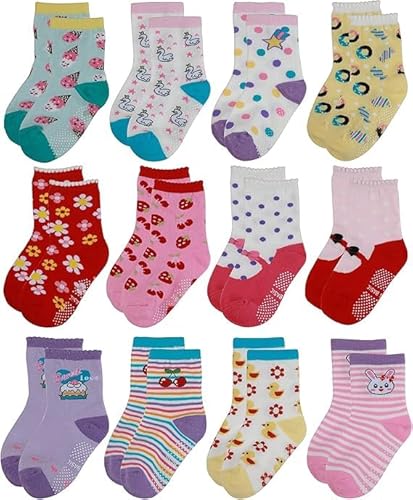 Yafane 12 Paar Baby Söcken Sock Kinder ABS Antirutsch Söcken Baumwolle Mädchen Babysöcken 0-7 Jahre (Rosa, 0-12 Monate) von Yafane