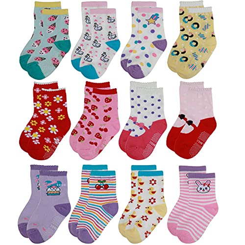 Yafane 12 Paar Baby Söcken Sock Kinder ABS Antirutsch Söcken Baumwolle Mädchen Babysöcken 0-7 Jahre (Rosa, 1-3 Jahre) von Yafane