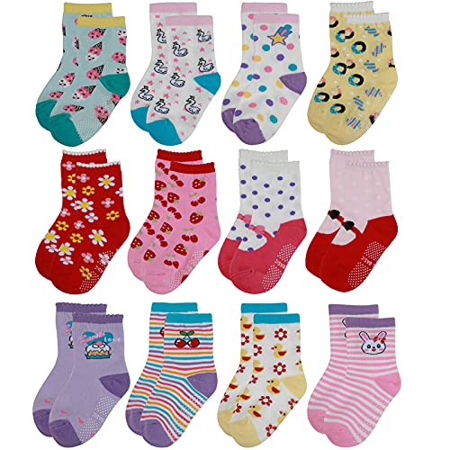 Yafane 12 Paar Baby Söcken Sock Kinder ABS Antirutsch Söcken Baumwolle Mädchen Babysöcken 0-7 Jahre (Rosa, 3-5 Jahre) von Yafane