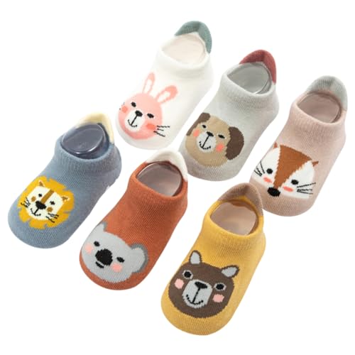 Yafane 6 Paar Baby Kleinkinder ABS Rutschfeste Socken Sneaker Socken Tiermotive Baumwolle Jungen Mädchen Kleinkind Antirutschsocken (1-3 Jahre, Mehrfarbig A) von Yafane