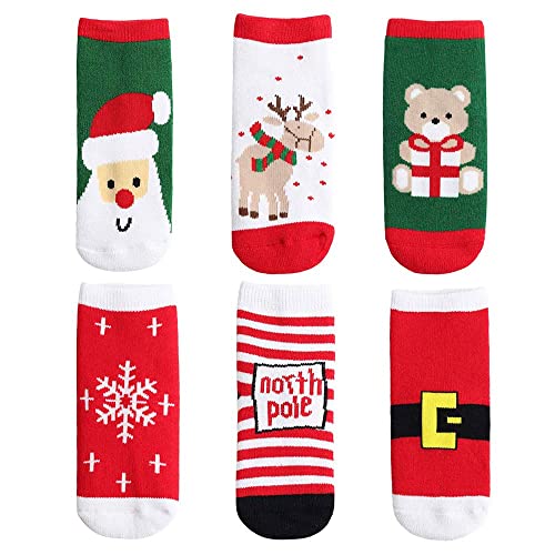 Yafane 6 Paar Unisex Baby Weihnachtssocken Kinder Weihnachten Socke Weihnachtsstrümpfe Christmas Socks Baumwolle Socken Wollesocken Super Warm für Mädchen Jungen 1-3 Jahre von Yafane