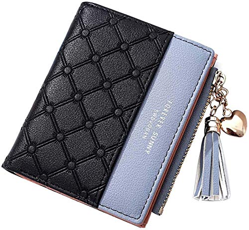 Yafanqi Schlanke Geldbörsen für Frauen Damen Leder Dünne Clutch Reißverschluss Geldbörse Handy Geldbörse Kartenhalter Organizer Quaste, B-schwarz, Minimalistisch von Yafanqi