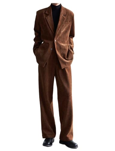 Yaflonjaa Damen Cord Anzug Zwei Stücke Kerbe Revers Smokings Jacke Hose für Business von Yaflonjaa