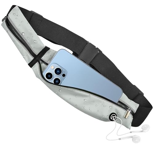Laufgürtel, Hüfttasche, Laufhalterung, Jogging- und Sporttasche, schmaler Laufgürtel, verstellbarer elastischer Gurt für Damen und Herren, zum Laufen und Trainieren, silbergrau von Yagaspantery