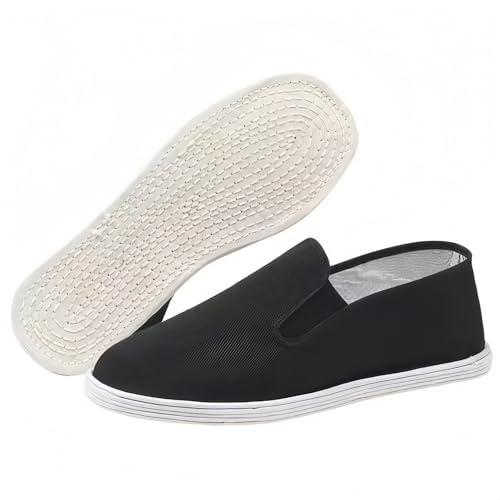 Atmungsaktive Herren-Schlupf-Arbeitsschuhe aus Stoff, Handgefertigte traditionelle chinesische Slip-On atmungsaktive Baumwollsohle Schwarze Segeltuchschuhe, Tausendlagige Dämpfung, Slip-On-Design(39) von Yagerod