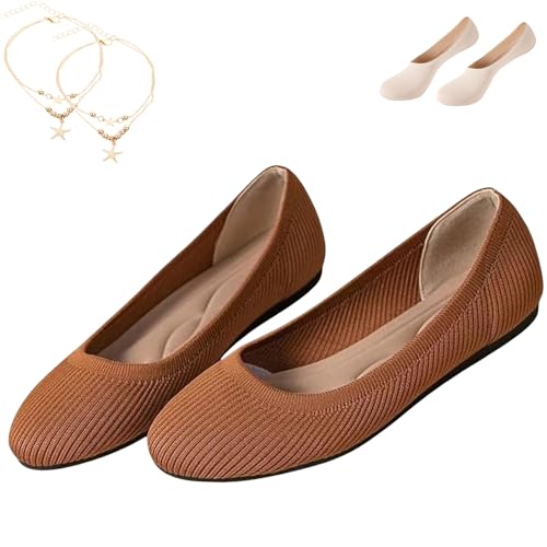Orthorinas - ergonomische schmerzlindernde Ballerinas, Orthorinas Ballerina, Damen Ballerina Slip on Schuhe Stricken Ballerinas, rutschfeste Flache Sneaker(Chocolate,37) von Yagerod