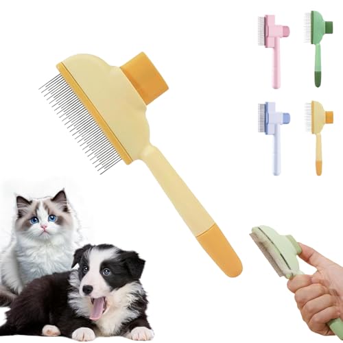 Fellblitz-Bürste, Selbstreinigender Flohkamm Haustierbürste, Ein-Knopf-Reinigung, Flohkamm Für Katzen, Massagen Für Ein Sauberes Haustierhauterlebnis (B, 1PC) von Yagerod