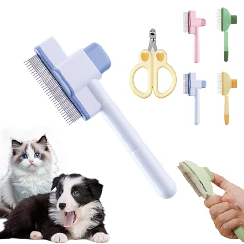 Fellblitz-Bürste, Selbstreinigender Flohkamm Haustierbürste, Ein-Knopf-Reinigung, Flohkamm Für Katzen, Massagen Für Ein Sauberes Haustierhauterlebnis (D, 1 Set) von Yagerod
