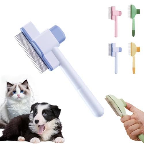 Fellblitz-Bürste, Selbstreinigender Flohkamm Haustierbürste, Ein-Knopf-Reinigung, Flohkamm Für Katzen, Massagen Für Ein Sauberes Haustierhauterlebnis (D, 1PC) von Yagerod