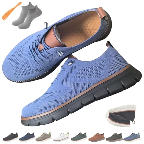 Ultra Bequeme, Stützende Schuhe für Männer, Ortho-Stretch-Polsterschuhe, Herren-Freizeitschuhe Mit Mesh-Einsätzen, Atmungsaktiv, Leichte, Weiche Sohle, Slip On Shoes(Hellblau und Schwarz,45) von Yagerod