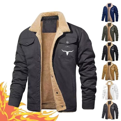 Yagerod Bullhorn Mens Fleece Jacket, Mens Lumberjack Jacket Fleece, Men's Retro Western Winter Fleece Jacket(Grey,4XL) von Yagerod