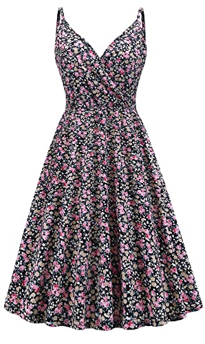Damen Blumen Sommerkleider mit Taschen V-Ausschnitt Spaghetti-Träger Sommer Freizeitkleid XXL von Yageshark