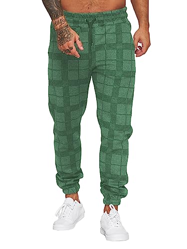 Jogginghose Herren Trainingshose Loose Fit Sporthose Lang Sweatpants Kariert Freizeithose für Männer(Grün,L) von Yageshark