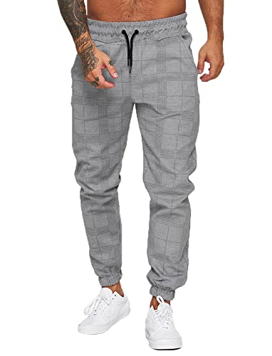 Jogginghose Herren Trainingshose Loose Fit Sporthose Lang Sweatpants Kariert Freizeithose für Männer(Hellgrau,L) von Yageshark