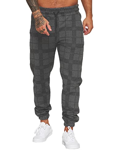 Jogginghose Herren Trainingshose Loose Fit Sporthose Lang Sweatpants Kariert Freizeithose für Männer(Schwarz,L) von Yageshark