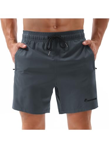Yageshark Badehose Herren Schnelltrocknend Strandshorts mit Reißverschlusstasche Trainingsshorts Männer Atmungsaktiv Wasserabweisend Boardshorts Badeshort mit Mesh-Futter(Grau,S) von Yageshark