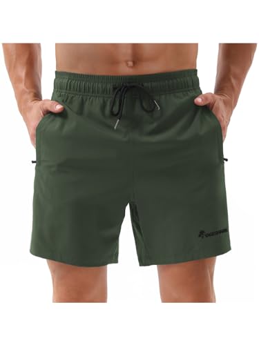 Yageshark Badehose Herren Schnelltrocknend Strandshorts mit Reißverschlusstasche Trainingsshorts Männer Atmungsaktiv Wasserabweisend Boardshorts Badeshort mit Mesh-Futter(Grün,S) von Yageshark